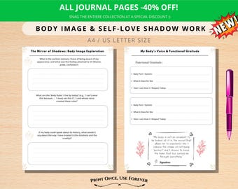 Cuaderno imprimible para el trabajo de la sombra de la imagen corporal estética, libro de ejercicios de amor propio y neutralidad corporal, sugerencias para la sanación del niño interior, PDF sobre salud mental