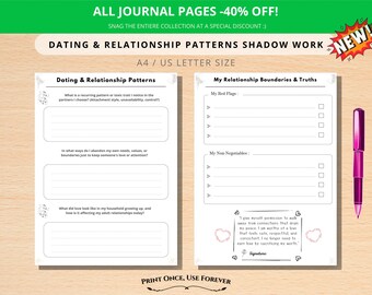 Diario imprimible para trabajar en la sombra de las citas, cuaderno de trabajo sobre estilos de apego y patrones de relación, PDF sobre límites