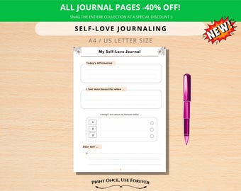 Diario de amor propio imprimible, hoja de trabajo de afirmaciones diarias, planificador para realzar la feminidad, diario de autocuidado en PDF, diario de bienestar mental