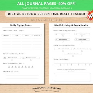 Dopamine Detox Tracker Printable, Phone Addiction Reset Journal, Screen Time Log, Digital Detox Planner, Focus & Productivity PDF