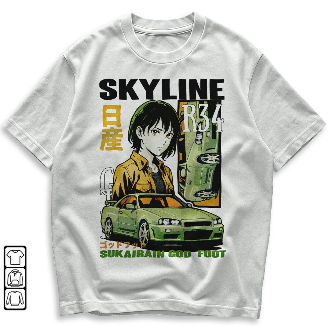 Skyline GT-R R34 God Foot JDM Japanese Shirt, Anime Drift Tee for Car ...