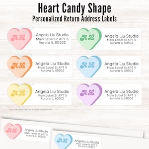Valentijnsdag hartjessnoep gepersonaliseerde adresetiketten, set van 18 etiketten | Romantische Sweethearts Candy Custom Postadresstickers