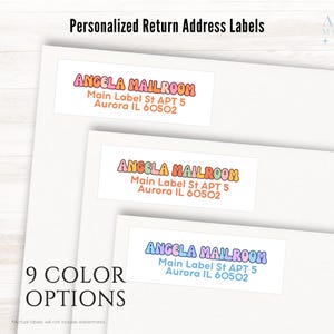 Kleurrijke groovy adresstickers, set van 36 etiketten | Aangepast tekstlabel, gepersonaliseerde adressticker regenboogkleurige postetiketten