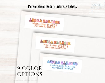 Colorful Groovy Return Address Labels, set of 36 labels | Custom Text Label, Personalized Address Sticker Rainbow Color Snail Mail Labels