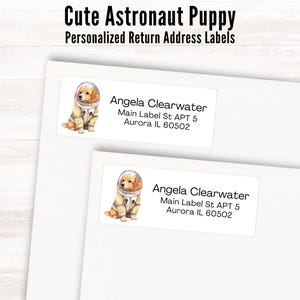 Hond ruimtepak personaliseer adresstickers | Adresstickers Golden retrieverpuppy | Sticker aangepaste postadres labradorgele hond