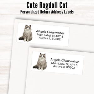 Gepersonaliseerde Ragdoll Cat-retourlabels | Aquarel schattig Ragdoll Kitten aangepaste adresetiketten | Sticker postzegel kat illustratie