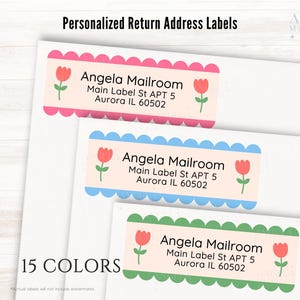 Etiquetas de dirección de retorno con tulipanes con borde festoneado (juego de 30) / Etiquetas de texto personalizadas y bonitas / Pegatinas personalizadas con dirección para correo postal