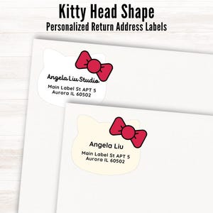 Etiquetas de dirección de devolución personalizadas con forma de cabeza de gatito / Etiquetas de dirección de anime de gato lindo para Navidad / Pegatinas de dirección de envío de gato personalizadas para vacaciones