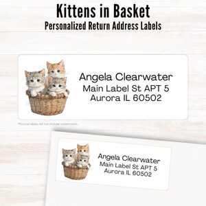 Schattige kittens gepersonaliseerde adresetiketten | Aquarel kittens in mandje aangepaste familieadresetiketten | Snailmailstickers