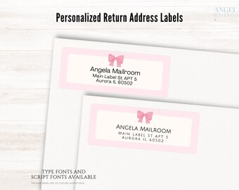 Pink Ribbon Bow Frame Return Address Labels, set of 30 labels | Cute Mailing Label Romantic Custom Address Sticker, Baby Girl Birthday Party