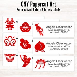 CNY Papercutting Art gepersonaliseerde adresetikettenset | Chinese nieuwjaarswens Adresetiket | Chunjie Chuanghua-lentefestival