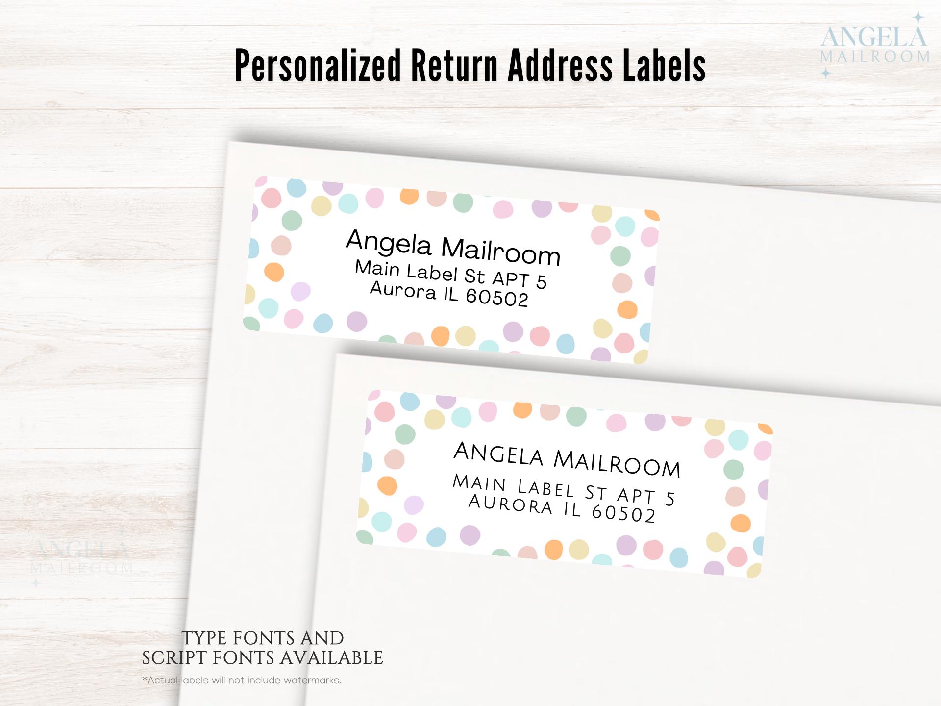 Polka Dots Return Address Labels, set of 30 | Personalized Birthday Invitation Mailing Labels, Cute Rainbow Color Custom Address Stickers