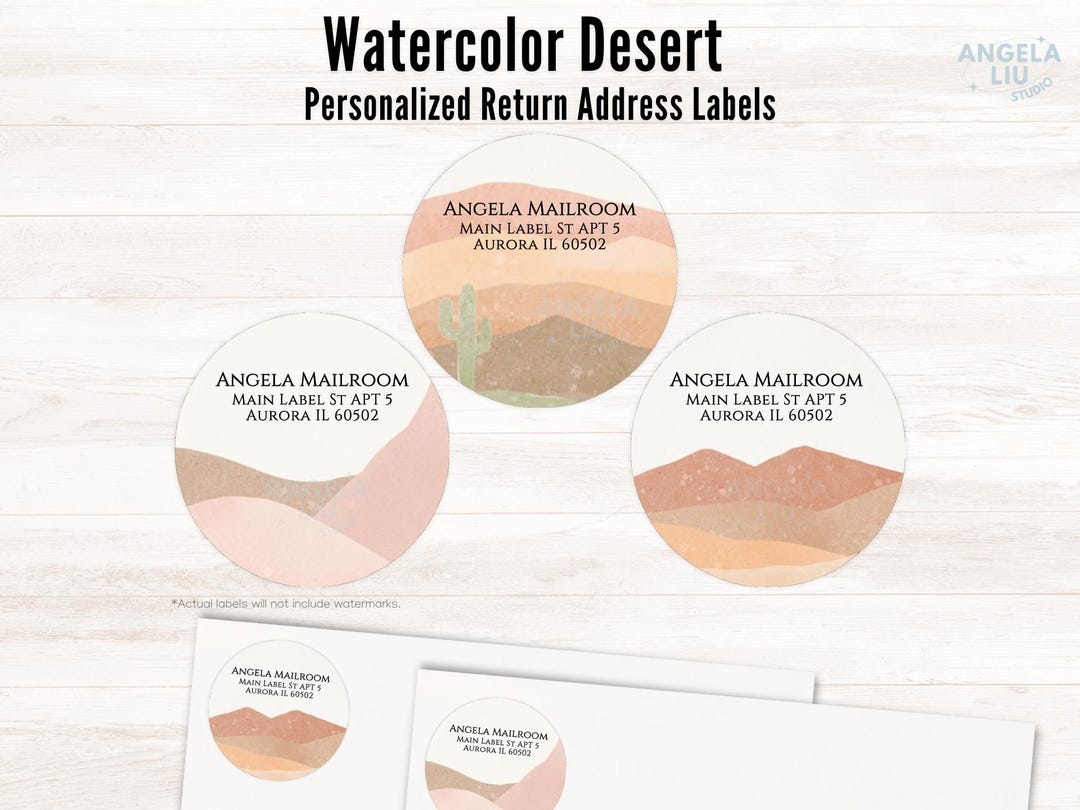 Watercolor Desert Round Personalized Address Labels | Custom Mailing ...