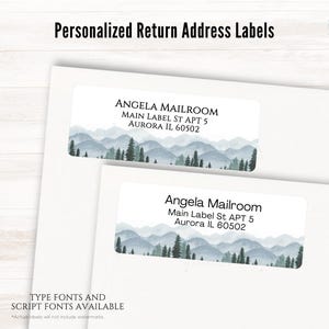 Mountain Pine Trees Return Address Labels, set of 30 | Personalized Watercolor Forest Landscape Mailing Sticker | AngelaMailroom