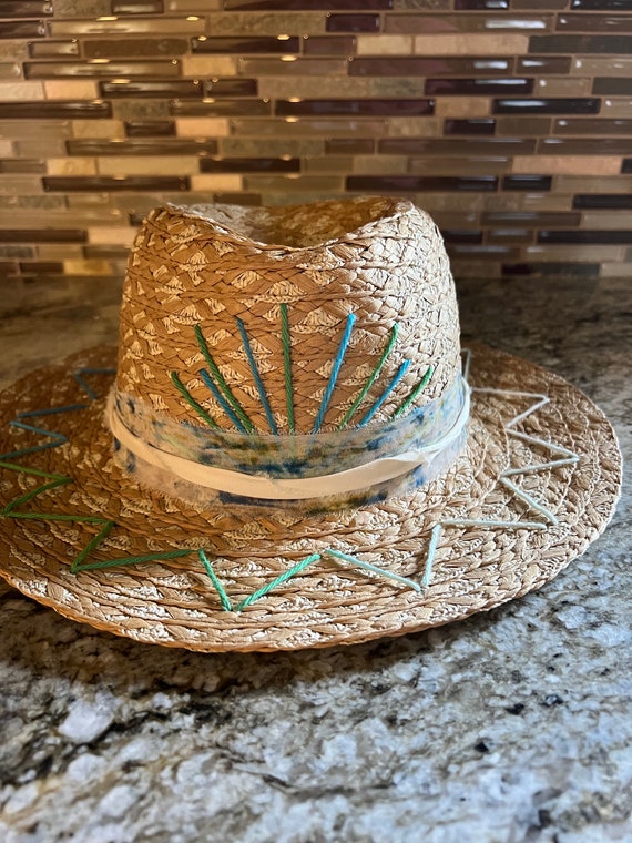 Straw Embrodiered Hat - Etsy display picture 2