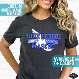 T-shirt de ski de fond personnalisé T-shirt de cross-country personnalisé couleur personnalisée mascotte d&#39;école équipe XC avec nom personnalisé T-shirt à capuche ras du cou T-shirt d&#39;école de cross-country personnalisé