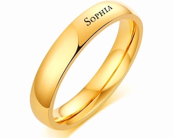 Personalized Engraved Name Ring – Custom Stainless Steel Band, Minimalist Promise Ring, Anniversary Gift for Him & Her