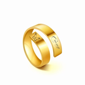 Personalized Wrap Ring – Custom Engraved Name Ring for Women & Men – Adjustable Couple Ring, Gift for Her, Him, Anniversary Jewelry