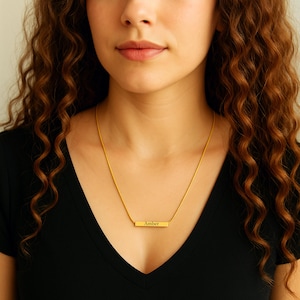 Personalized Engraving Bar Necklace – Custom Engraved Name, Date, or Message – Minimalist Jewelry for Everyday Wear, Custom Gift for Her