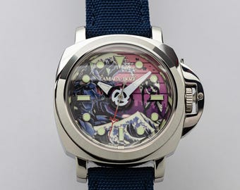 Vintage Kanagawa Wave Diver-horloge: wijzerplaat met volledig lumen, Japanse kunst - Amaux Bozé