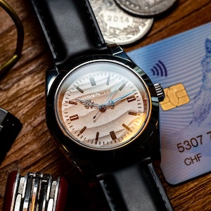 Antarctica Dune automatisch horloge: roestvrijstalen dresswatch met leren band