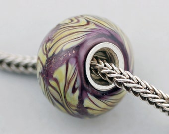Unique Textured Chubby Purple Raku Twist Glass Bead -  Artisan Lampworked Glass Bracelet Bead - (FEB-5)