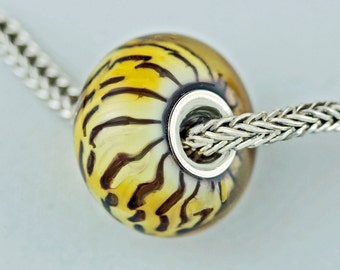 Chubby Siberian Tiger Glass Charm Bead - Artisan Lampworked Glass Charm Bracelet Beads - (APR-28)