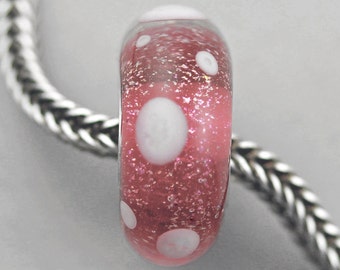 Unique White  Dot on Pink Dichroic Glass Charm Bead - Artisan Lampwork Charm Bracelet Bead - (APR-21)