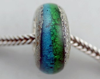 Old Earth Aqua/Green Blend - OE Classic Remake - Artisan lampwork Glass Bracelet Bead - (APR-50)