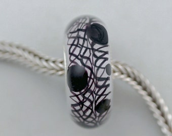 Unique Black & White Dot-Twist Glass Charm  Bead  - Artisan Lampwork Glass Charm Bracelet Bead - (APR-25)