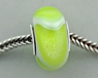 Unique Light Lime Green Dichroic Armadillo / Dillo  - European Charm Bracelet Bead - (FEB-16)