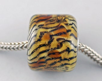 Unique Dichroic Siberian Tiger-tail Pattern Barrel Glass Bead - Lampwork Artisan Glass Charm Bracelet Bead - (MAY-02)