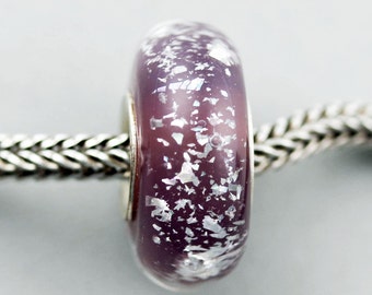 Unique Transparent Violet Stardust Glass Charm Bead  - Artisan Lampwork Charm Bracelet Bead - (APR-31)