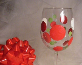 Christmas polka dot wine glass -large oversize glass can be personalized