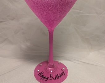 Personalized pink martini glass with Swarovski crystals - for birthday or bride