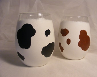 cow print wine glasses - stemless  - great gift for military or commanding officer's wife