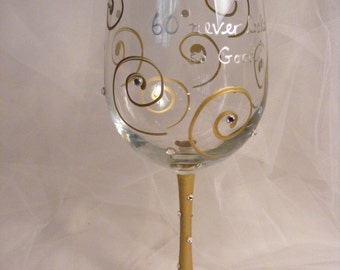 birthday bling wine glass - large 18oz wine glass - 21st 30th 40th 50th 60th 70th- custom colors available