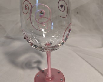 pink wine glass with Swarovski crystals made to order - you can choose any stem and swirl color!