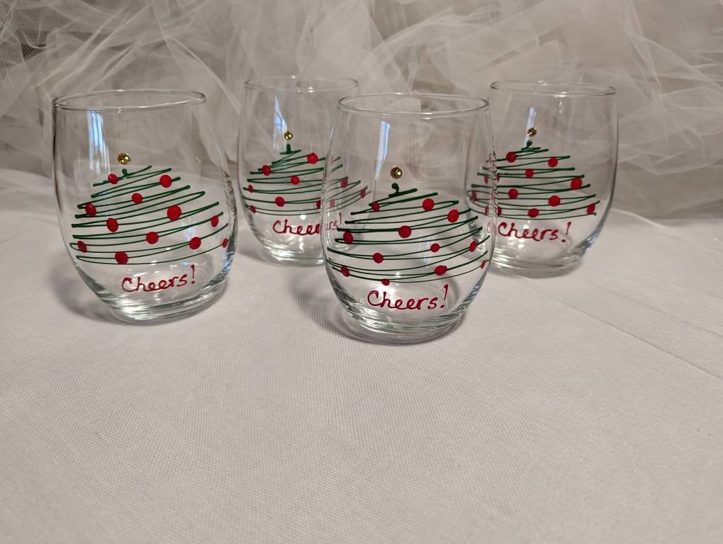 Multicolor 4-Piece Tree Stemless Wine & Water Glasses - Christmas Red Green  Silver, Perfect Holiday …See more Multicolor 4-Piece Tree Stemless Wine 