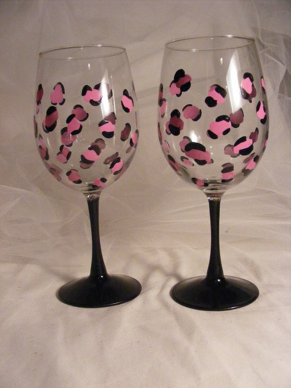 Pink Leopard Wine Glasses With Black Stem - for Birthday, Bridesmaid,  Wedding, Girls Night Out - Etsy Hong Kong