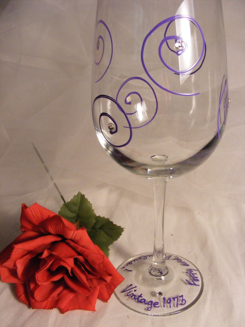 Forty and Fabulous birthday girl wine glass... or Fifty and Fabulous or any year image 3