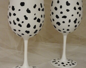 Dalmatian print wine glasses - can be personalized