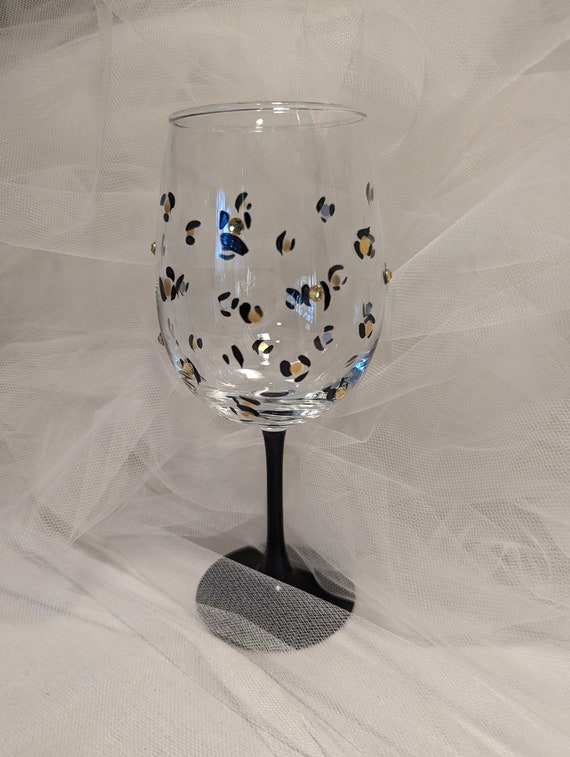 Pink Leopard Wine Glasses With Black Stem for Birthday, Bridesmaid,  Wedding, Girls Night Out 