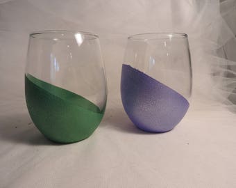 painted stemless wine glasses - Ready to ship as shown