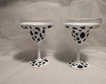 painted cow print margarita glasses