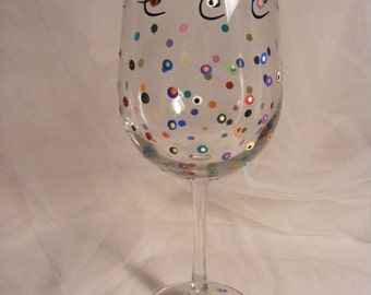 Birthday wine glass "Vintage 1973" 50th birthday- or Vintage 1963 60th birthday colorful polka dots and swirls -large oversize 18oz size