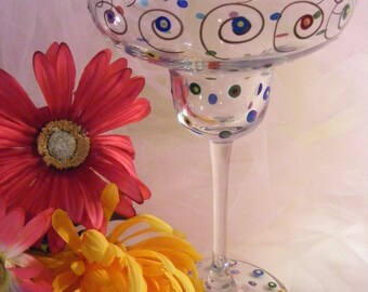 hand painted polka dot margarita glass - perfect for wedding, Valentines, girls  night out or birthday- can be personalized too