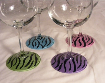 colorful zebra wine glasses - set of 4