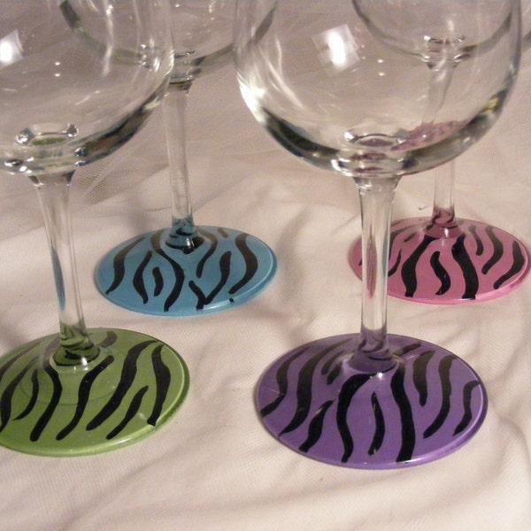 colorful zebra wine glasses - set of 4