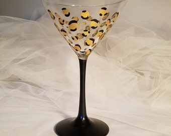 ONE  gold leopard martini glass with black stem